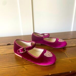 Joyfolie Magenta Cranberry Velvet Mary Jane Heart Flats